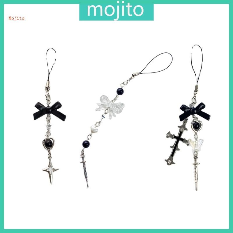 Mojito 鑰匙扣包手機可愛交叉蝴蝶結吊飾女士肩帶掛繩串珠鍊