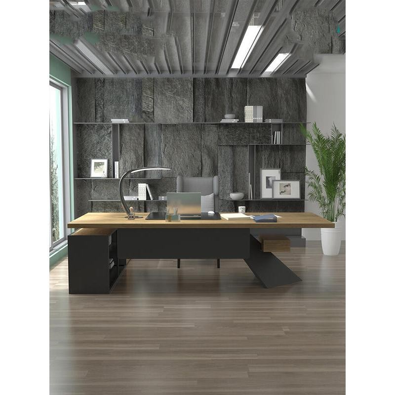 工業風經理辦公室家具設計感原木大板辦公桌創意實木老板桌大班台
