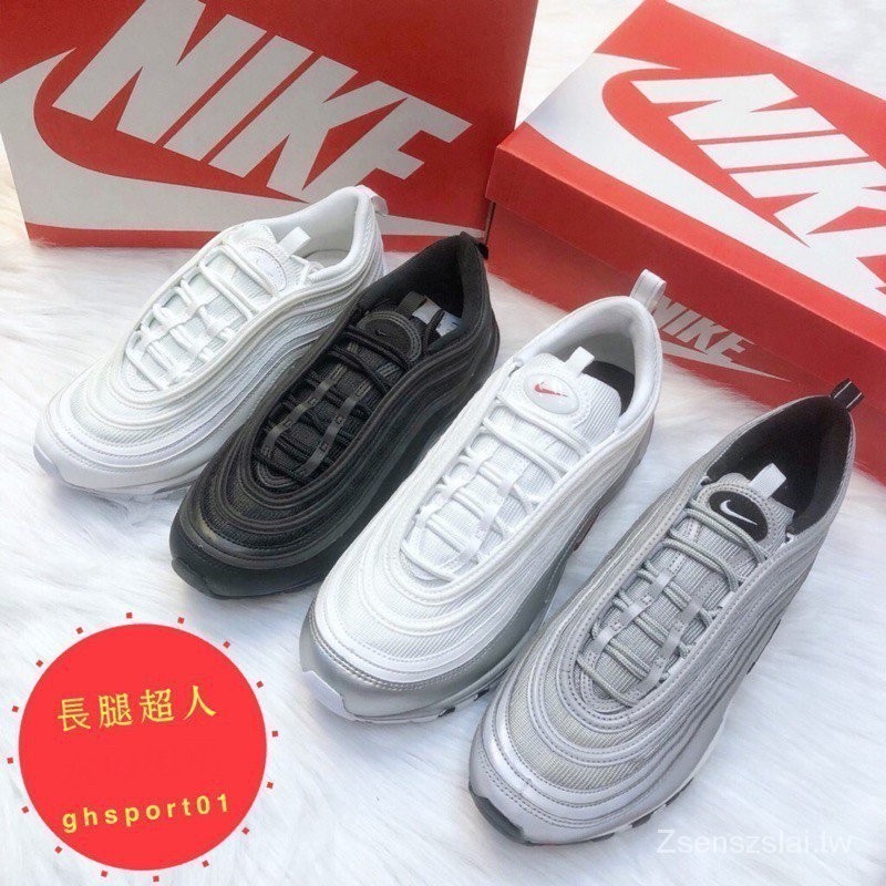 6M4R 實拍 NIKE AIR MAX 97 OG 全白 黑色 max97 氣墊慢跑鞋 子彈鞋 黑白 白 921522