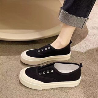 躍臣帆布鞋女2024夏季薄款低幫透氣一腳蹬單鞋防臭百搭板鞋休閒鞋