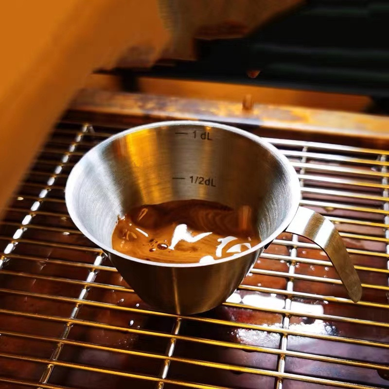 不鏽鋼萃取杯帶刻度金屬量杯意式濃縮咖啡機盎司杯咖啡奶勺奶盅杯