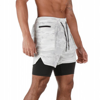 新款運動書包帶短褲男夏季運動健身雙層透氣五分褲