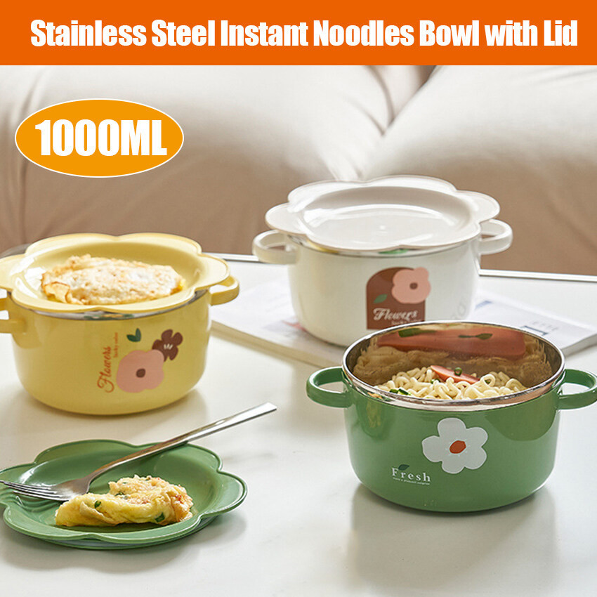 不鏽鋼帶蓋碗家用泡麵鍋防燙沙拉粥碗食品容器餐具1000ML