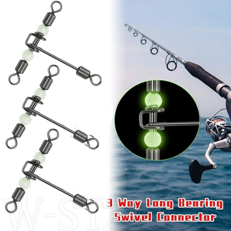 發光釣魚旋轉連接器 - 3 路 T 形旋轉魚鉤 - 交叉線滾動帶燈珠連接器 - 漁具配件