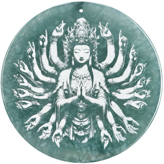 【保真】天然緬甸玉a貨附證書 翡翠千手觀音 水影雕觀音 翡翠觀音項鍊 玉觀音 觀世音菩薩 玉珮 玉佩 玉墜 吊墜