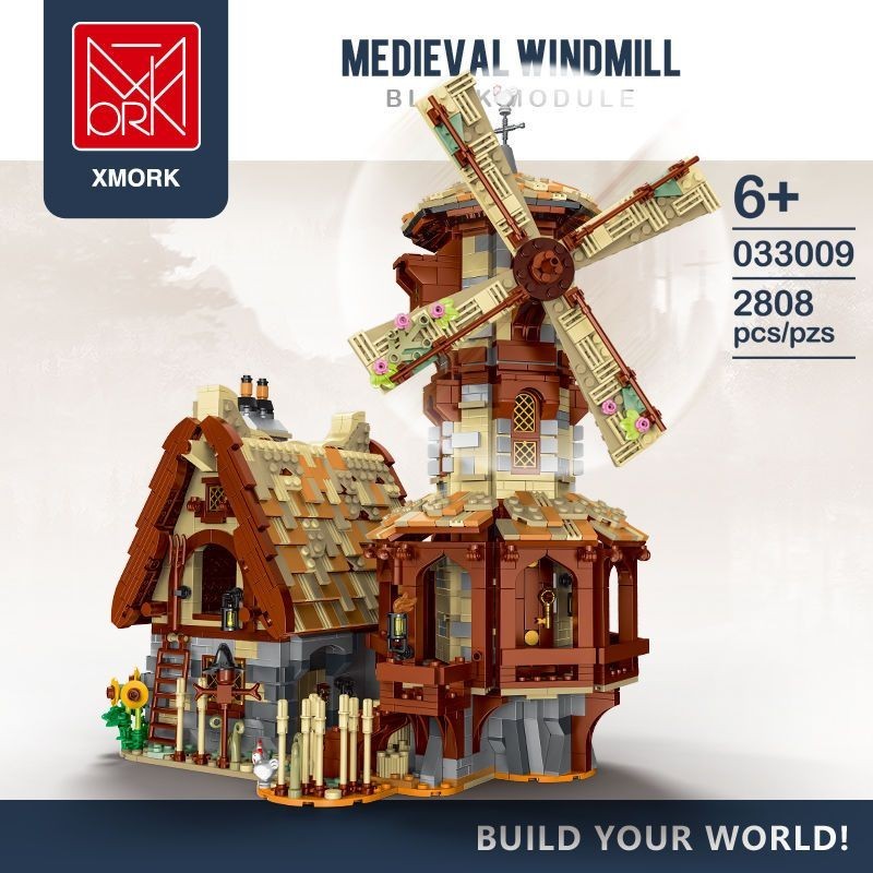 兼容樂高模客033009中世紀風車街景系列建築顆粒拼搭益智積木玩具