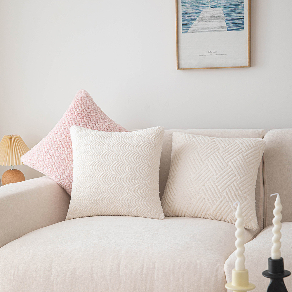 兔毛剪花枕套純色編織質感家居客廳沙發靠墊抱枕床頭靠墊