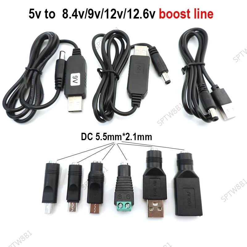 Usb Step UP 模塊連接器電纜 5V 至 9v 12v 12.6V 8.4v 升壓線電源至 DC 5.5x2.1