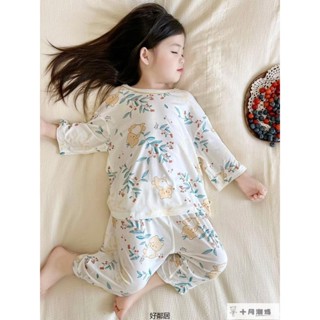 『兒童睡衣』夏季睡衣 居家服套裝 男童睡衣 女童睡衣 兒童睡衣新款夏a類夏天莫代爾寶寶夏天透氣空調服男童女童薄 HL