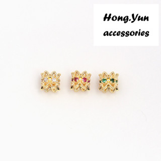 宏雲Hongyun-HC2-(10pcs) 14K包金保色微鑲鋯石 雙層花托隔珠飾品配飾 diy手鍊項鍊串珠配件