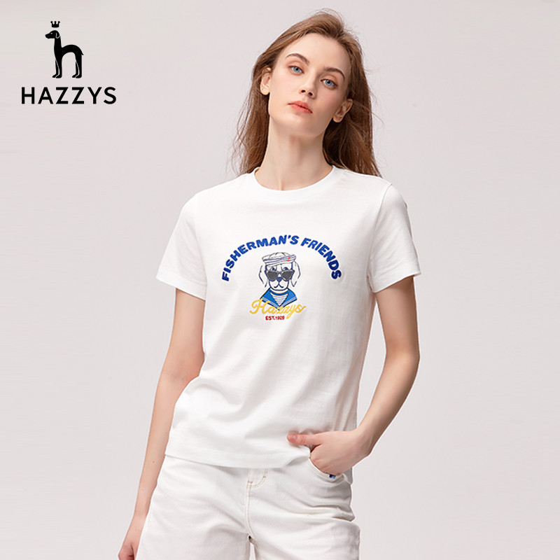 Hazzys 圓領純棉時尚短袖T恤休閒打底女上衣