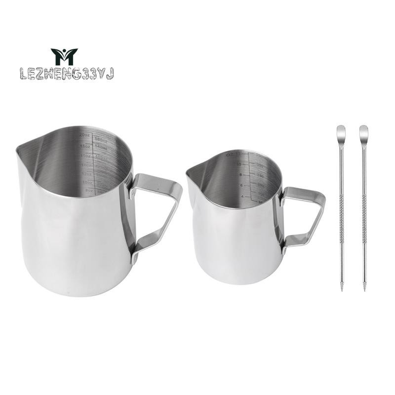 2 件裝牛奶起泡壺,12 盎司和 20 盎司濃縮咖啡蒸汽壺,適用於濃縮咖啡卡布奇諾拿鐵,內有刻度