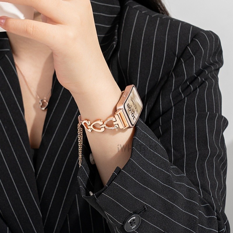 華為手環8 錶帶 新款鑲鑽心形金屬鏈錶帶 Huawei Band 8 鏈式金屬錶帶 時尚女士錶帶 替換錶帶 伸縮調節錶鏈