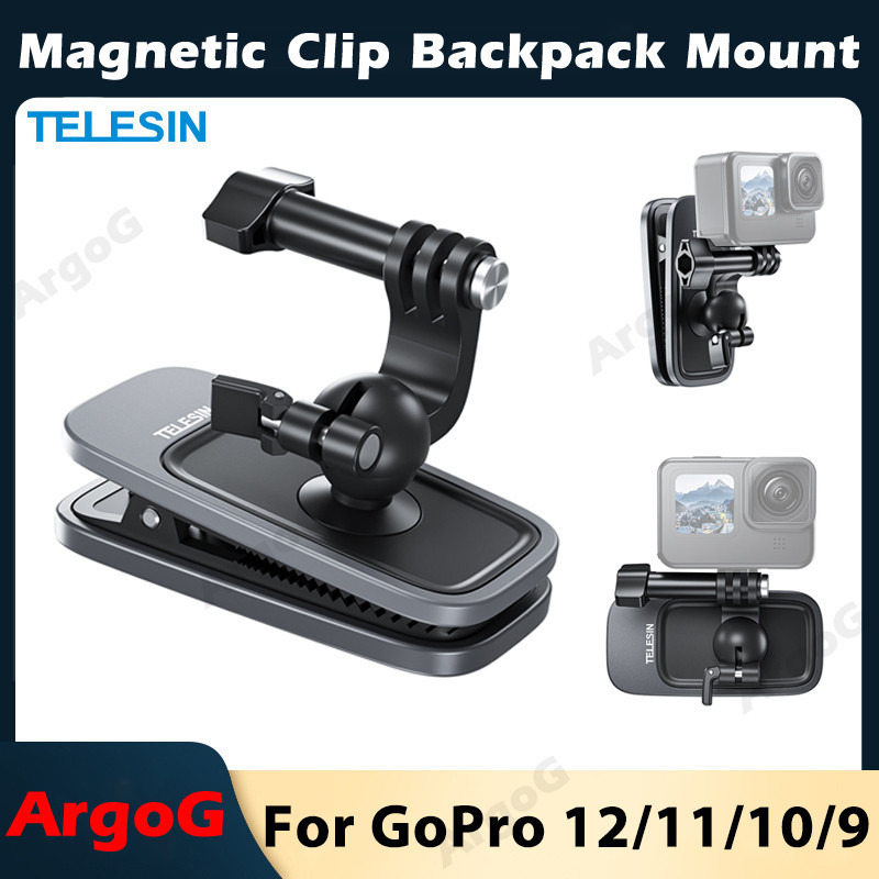 適用於 GoPro12/11/10/9 通用背包夾安裝的磁性夾背包安裝座,帶 360° 球頭 GoPro 配件