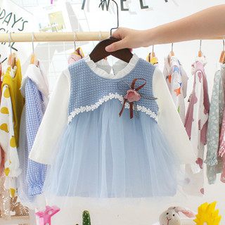女童長袖蕾絲洋裝 女寶寶公主洋氣裙子 韓版裙子洋裝