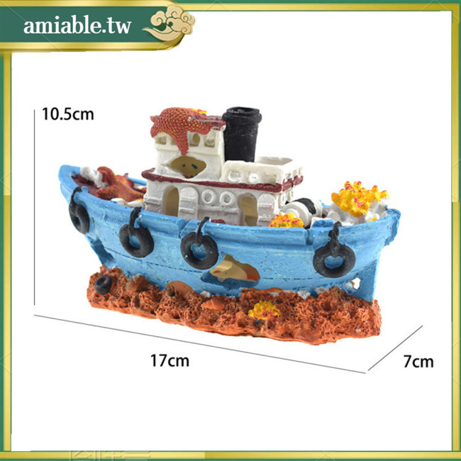 Ami 水族館沉船沉船沉船人造樹脂裝飾避難所魚缸水族館裝飾
