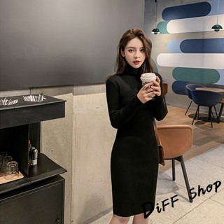 【現貨速發】 【DIFF】韓版氣質高領素色針織上衣 套裝 洋裝 連衣裙 毛衣 長袖上衣 女裝 衣服 顯瘦上衣 冬裝【S1