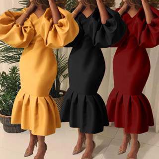 獨立站歐美非洲女裝氣質通勤緊身大尺碼洋裝女裝晚禮服