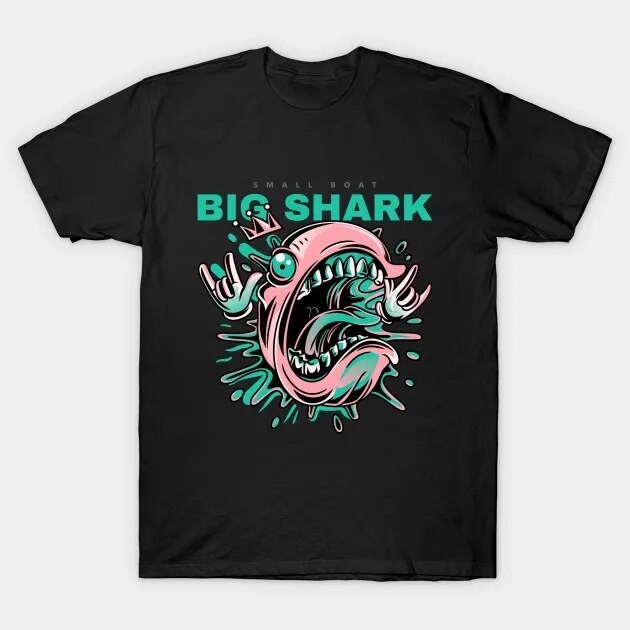小船大鯊魚怪物搖滾 T 新款 T 恤服裝男式棉