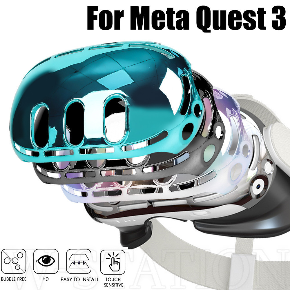 兼容 Meta Quest 3 - 時尚彩色電鍍外殼 - 防刮、防撞、全罩 - VR 保護殼前保護膜 - 鏡頭保護膜