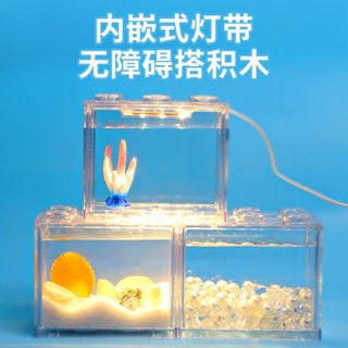 【現貨】造型魚缸 魚缸 led燈 鬥魚缸專用USB接口 水族缸 金魚缸 LED燈帶照明燈 魚缸套組 微景觀藻缸爆藻