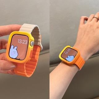 Apple Watch 套裝 S10 S9 S8 S7 S6 SE 液態矽膠磁吸錶帶+保護殼 42 45 46 49mm