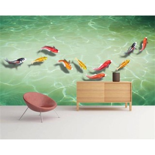 湖中定制鯉魚風景照片壁畫客廳電視背景牆裝飾牆紙3d