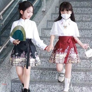清倉特價⚡女童套裝 夏季衣服 兒童漢服短款馬面裙短袖套裝中國風童裝半身裙漢元素童裝連衣裙夏