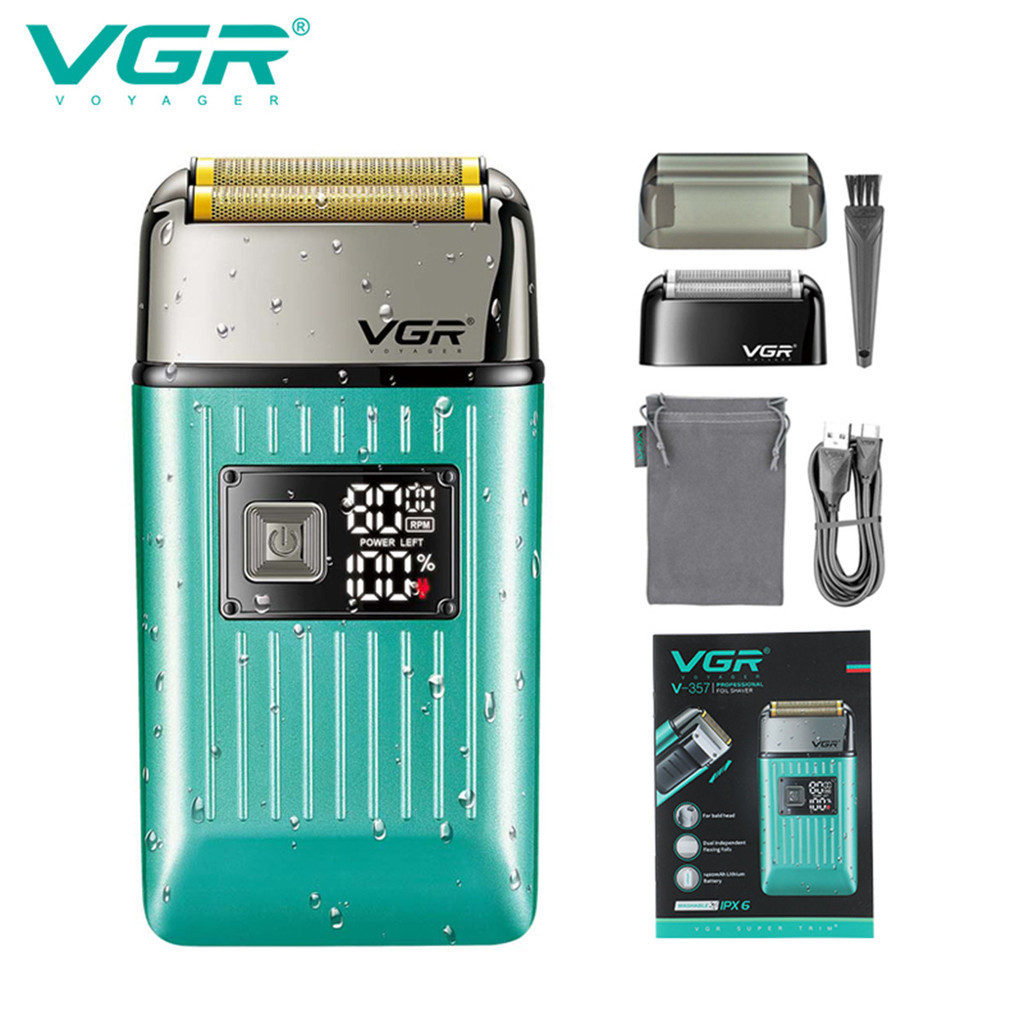 VGR357跨境刮鬍刀套裝鬢角修理刀光頭理髮器數顯男士往復式剃鬚刀
