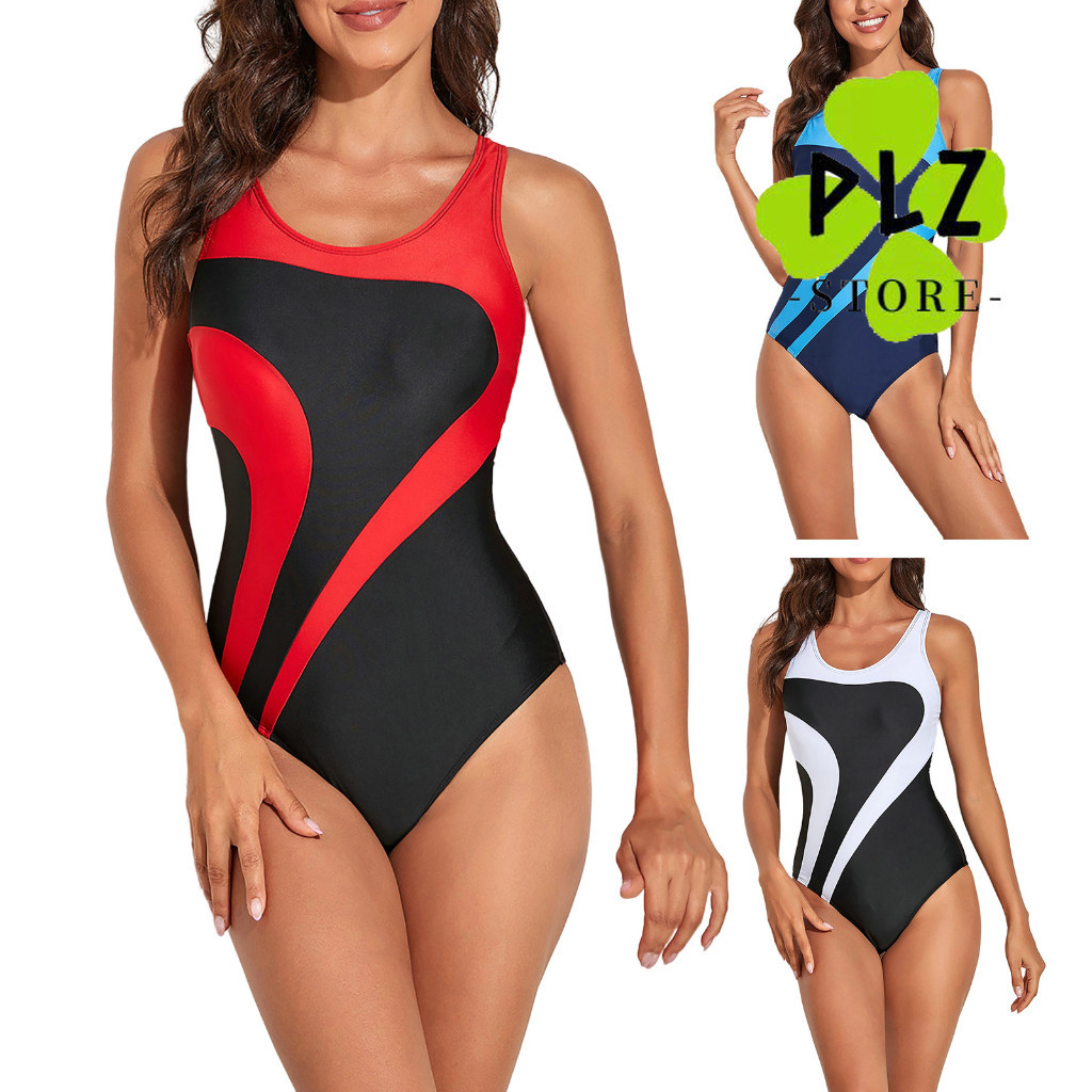 【女士】 一件式泳衣 女版連身泳衣 競速泳衣 訓練泳衣 競技泳衣 拼色三角泳衣帶胸墊