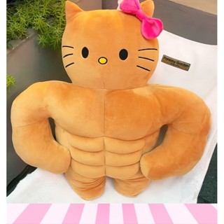 【現貨限時優惠】可愛肌肉黑皮kt貓毛絨玩具 肌肉哈嘍hellokitty貓公仔 搞怪肌肉凱蒂貓玩偶 床上伴睡抱枕 沙發靠