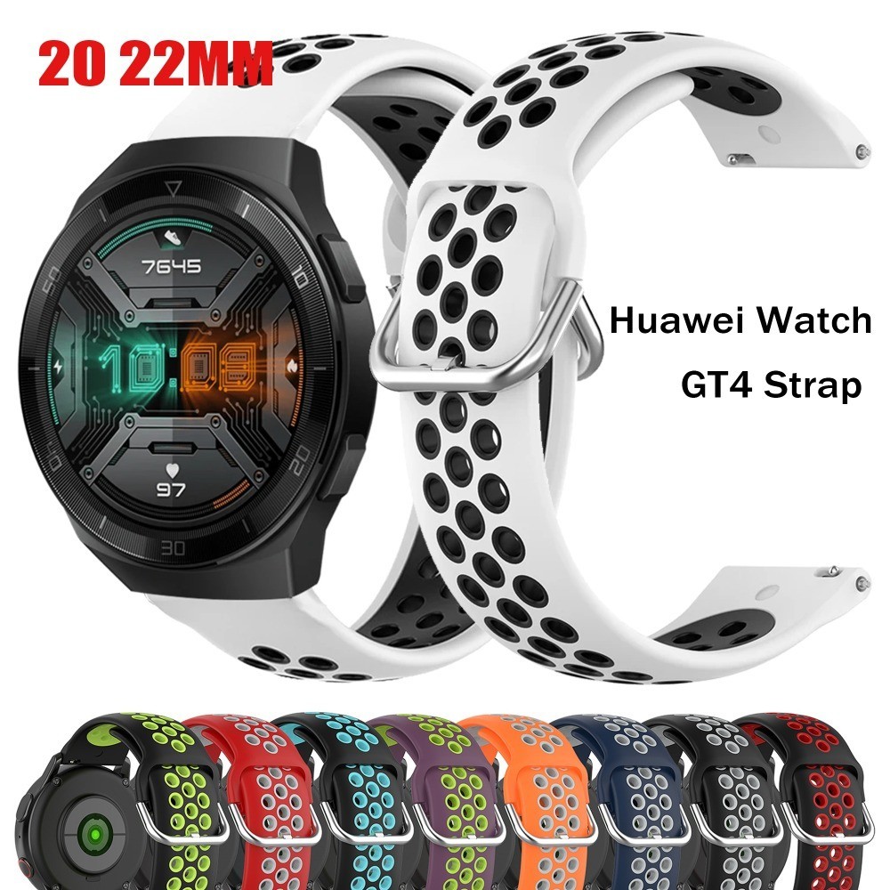 20 22 毫米矽膠錶帶適用於華為手錶 GT4 GT3 GT2 46 毫米錶帶運動手鍊適用於華為手錶 GT 2E 透氣運
