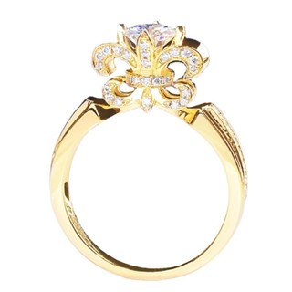 時尚女款戒指 鍍18K黃金1克拉璀璨枕方滿鑽皇冠形鑽戒指氣質鳶尾花同款