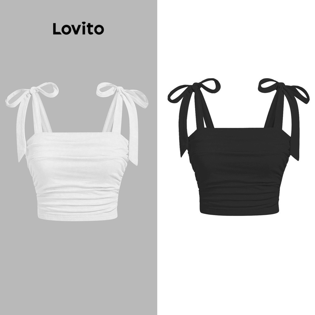 Lovito 女用休閒素色褶襉短版背心 L80ED131