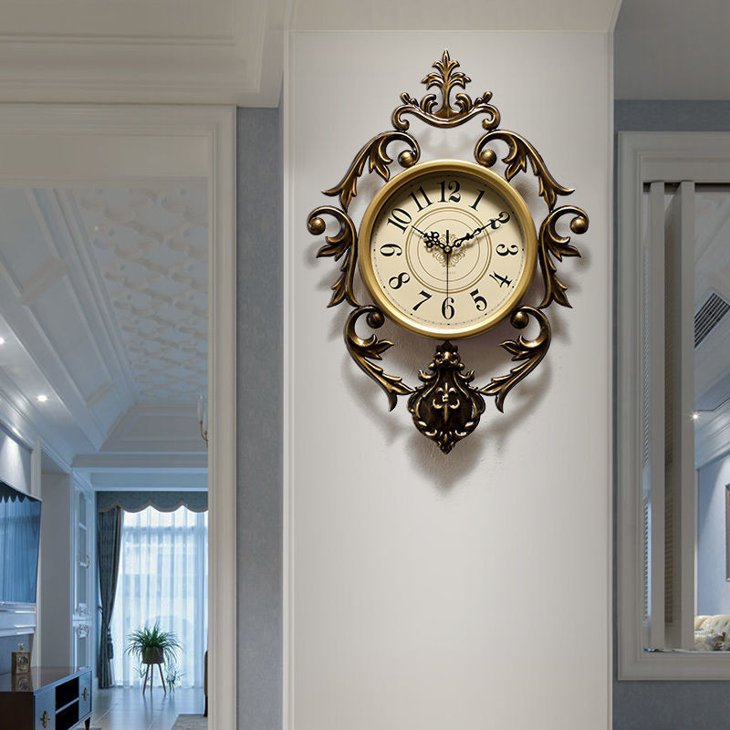 清倉掛鐘復古懷舊中式鐘錶客廳牆創意時尚裝飾鍾靜音輕奢金色鐵藝鐘錶