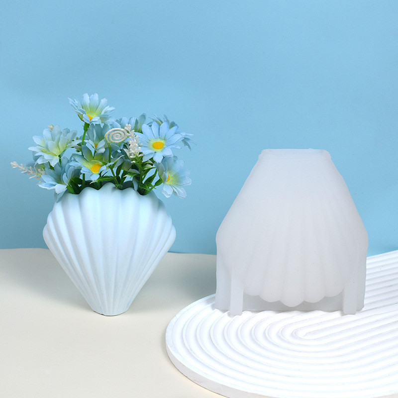 3D貝殼花瓶水泥矽膠模具DIY筆筒花盆水泥石膏家庭擺件模具