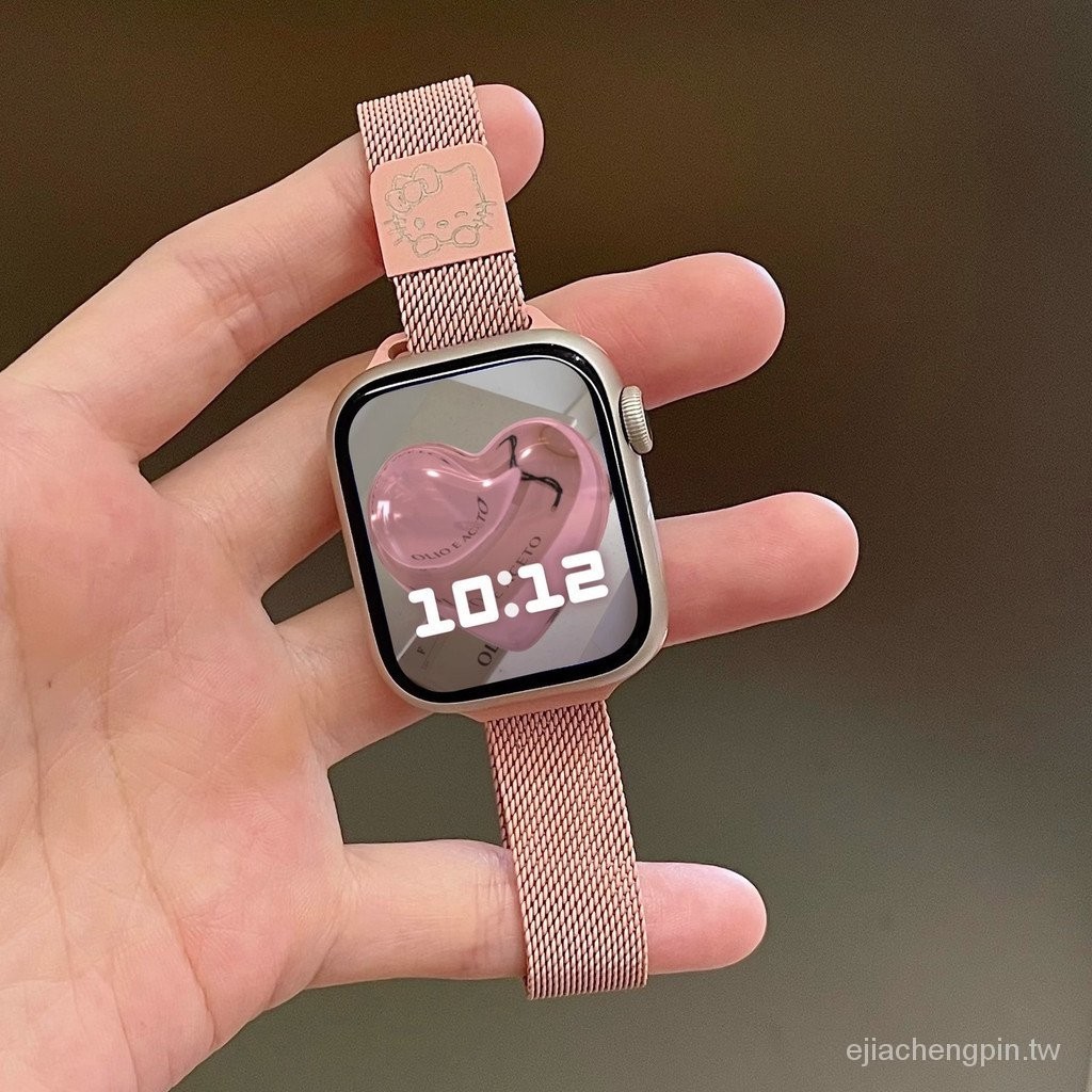 清倉新款蘋果手錶Watch4/5/6/7/8可愛kt貓米蘭小蠻腰磁吸凱蒂貓錶帶