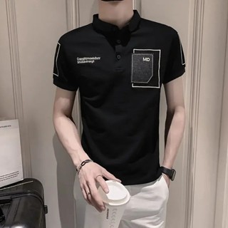 上衣藍色街頭服飾刺繡帶領男 T 恤字母 Polo 男士 T 恤免費送貨衣服原創夏季 Xl