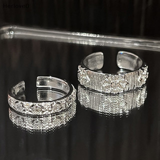 Herlove 極簡設計閃亮水鑽戒指小眾氣質鑽石鑲嵌情侶戒指婚禮派對配飾珠寶禮品 TW
