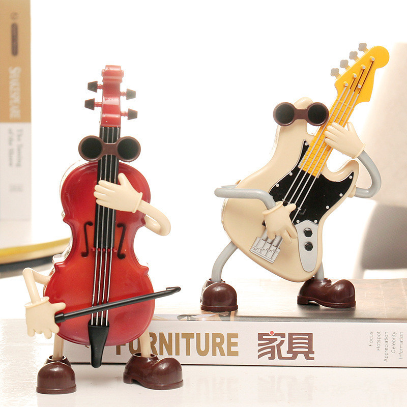 卡通小提琴音樂盒八音盒創意動感左右搖擺吉他小人耶誕節男孩禮品
