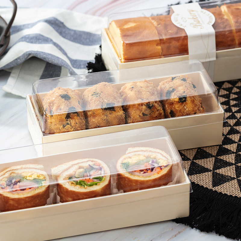 現貨【蛋糕木盒】日式蛋糕卷盒子 包裝盒 芝士多哈肉鬆小貝抱抱卷木盒 長條透明西點盒