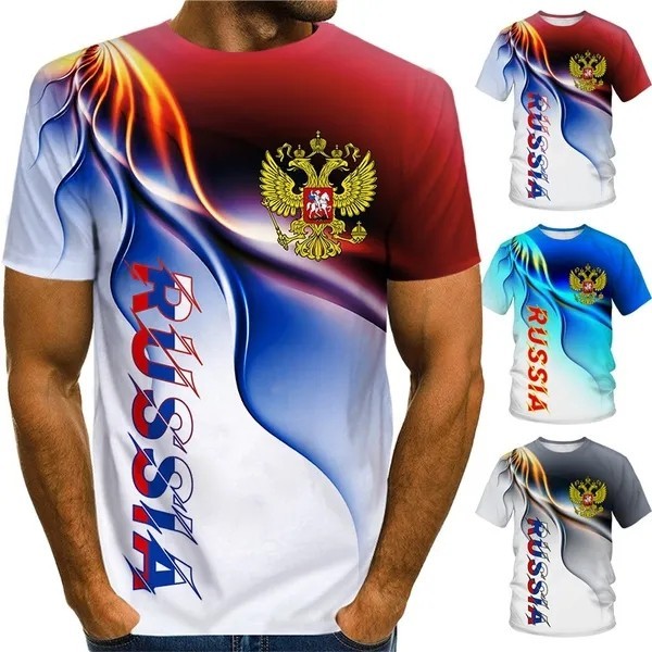 俄羅斯國旗標誌印花 T 恤男士軍事精神腳趾圖案 T 恤兒童時尚短袖軍上衣 3D 模型