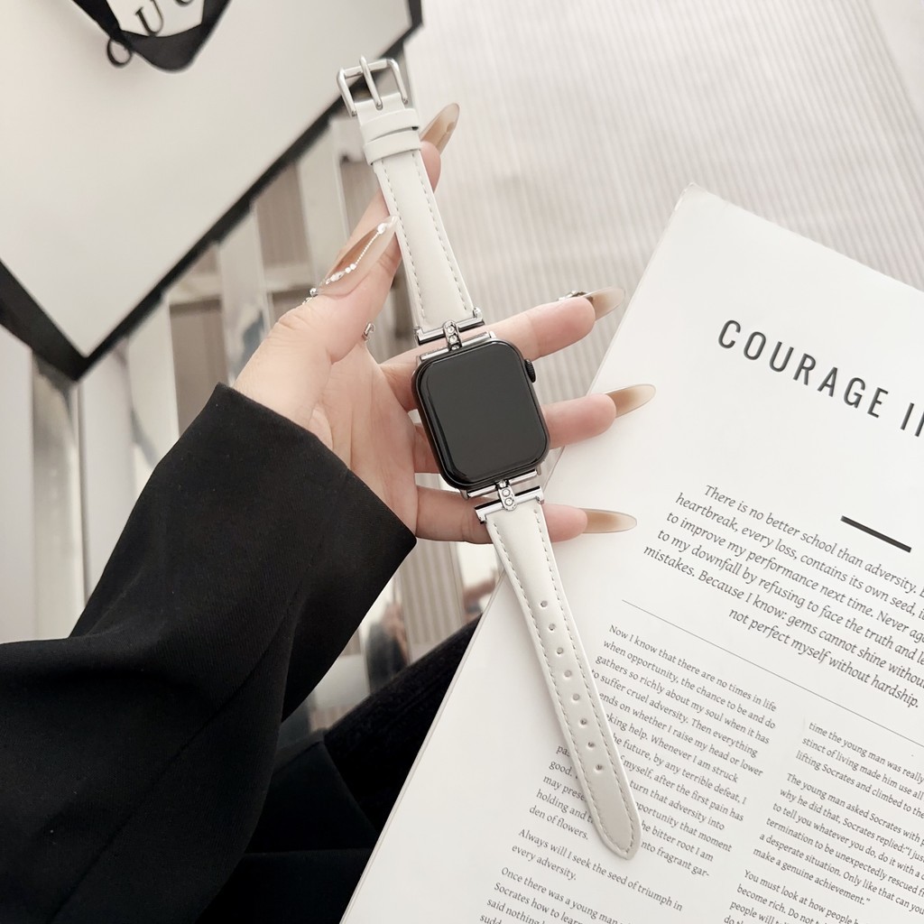 適用於Apple Watch 1-9代 SE Ultra2錶帶 工字扣鑲鑽皮革錶帶 新款時尚錶帶