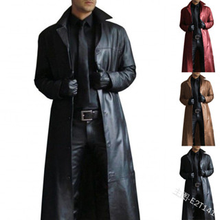 男士 PU 人造皮革風衣單排扣純色休閒時尚長夾克加大碼