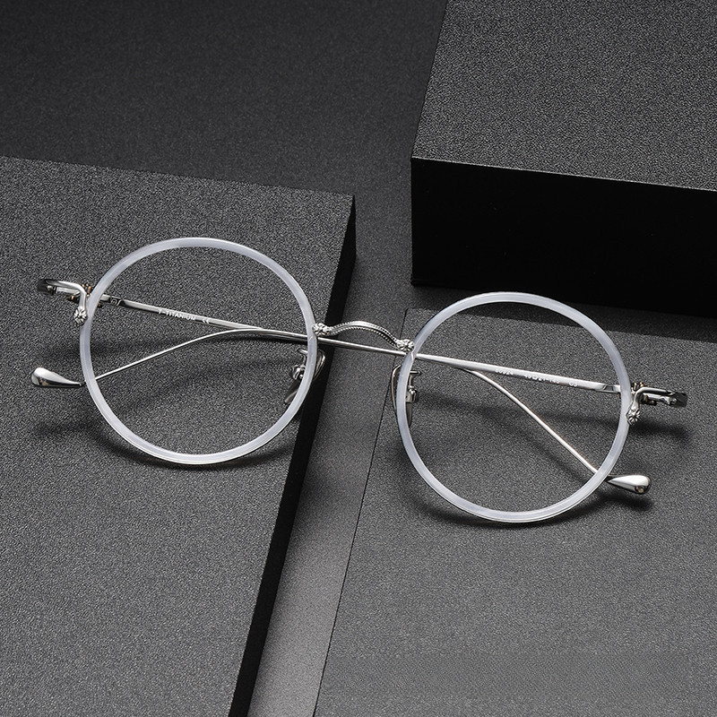 【Ti鈦眼鏡】新款克羅心同款純鈦眼鏡框 80924復古圓形全框可配近視板材眼鏡架