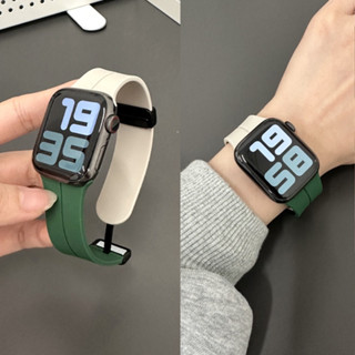 矽膠磁性金屬扣錶帶相容 Apple Watch Ultra 2 49mm 46mm 45mm 44mm 42mm 41m