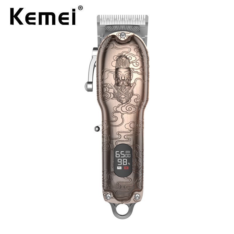 KEMEI 科美km-3705理髮器金屬機身復古浮雕鋰電池電動理髮器髮廊油頭液晶顯示屏專用電動理髮器可用