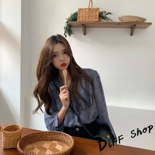 【現貨速發】 【DIFF】韓版雪紡碎花薄款長袖上衣 襯衫領 女裝 衣服 寬鬆上衣 顯瘦上衣 冬裝 長袖t恤【W237】