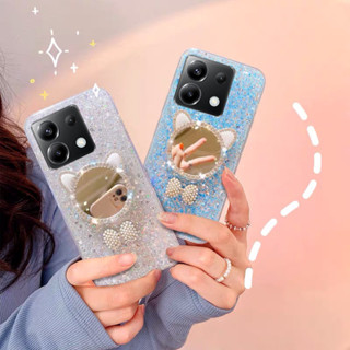 手機殼適用於 紅米 Note13 Pro Pro+ 13C 5G TPU 軟殼帶可愛貓咪化妝鏡高品質漂亮保護套手機殼