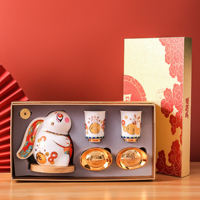 【汀和大福】 網紅爆款單品爭前兔玉兔祥瑞呈祥可愛喜慶風禮盒茶具套組中式國潮